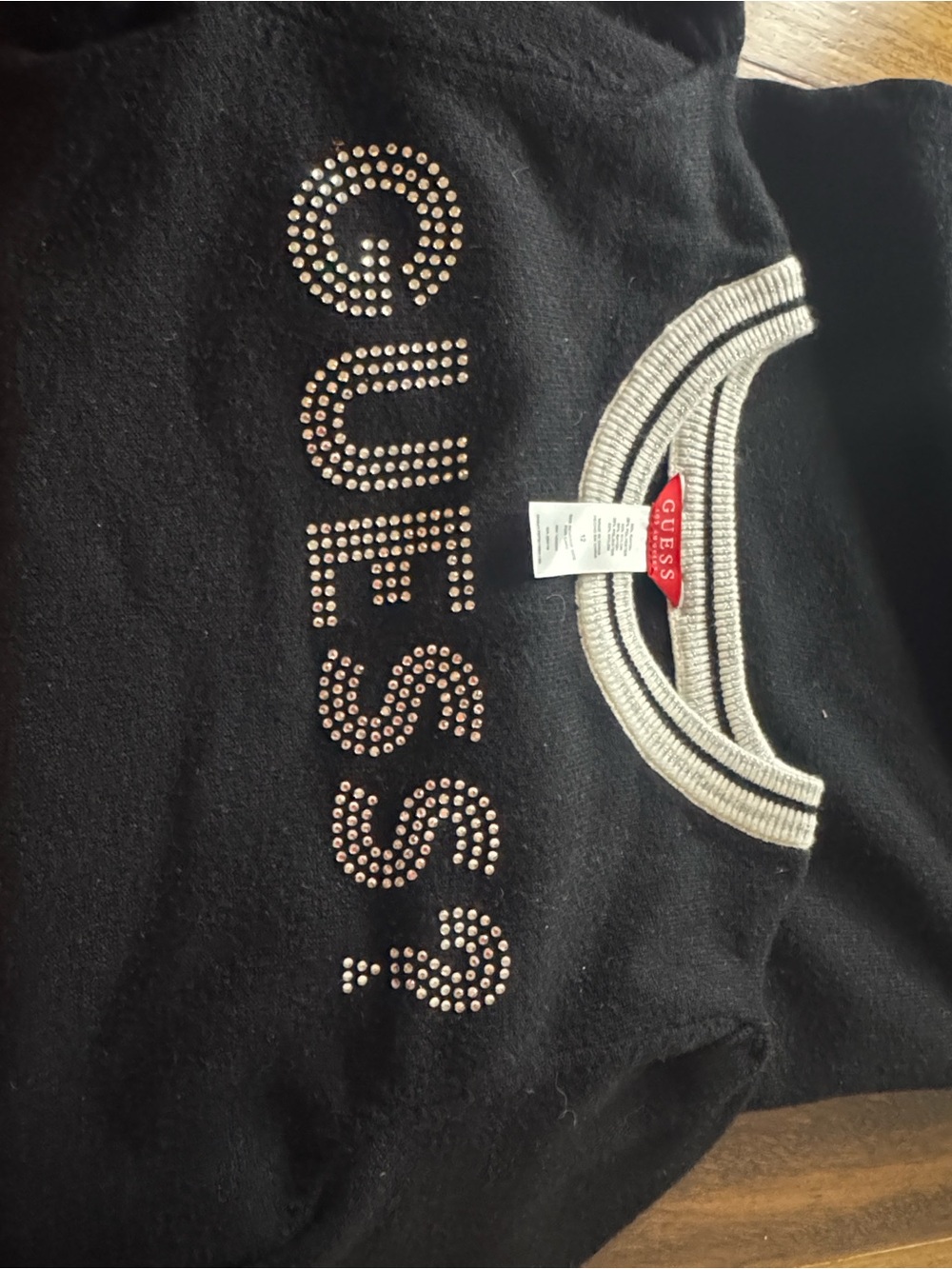 GUESS Black Pullover Sweater with Rhinestone Logo